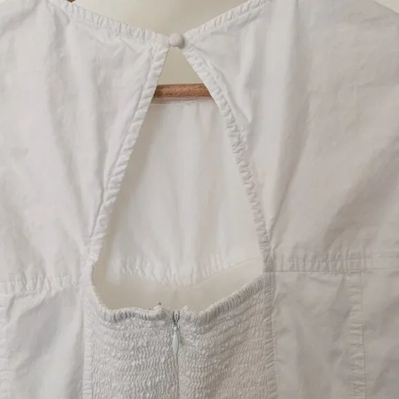 Anthropologie Maeve Puff Sleeve White Cotton Lined Smocked Mini A Line Dress M - Picture 5 of 7